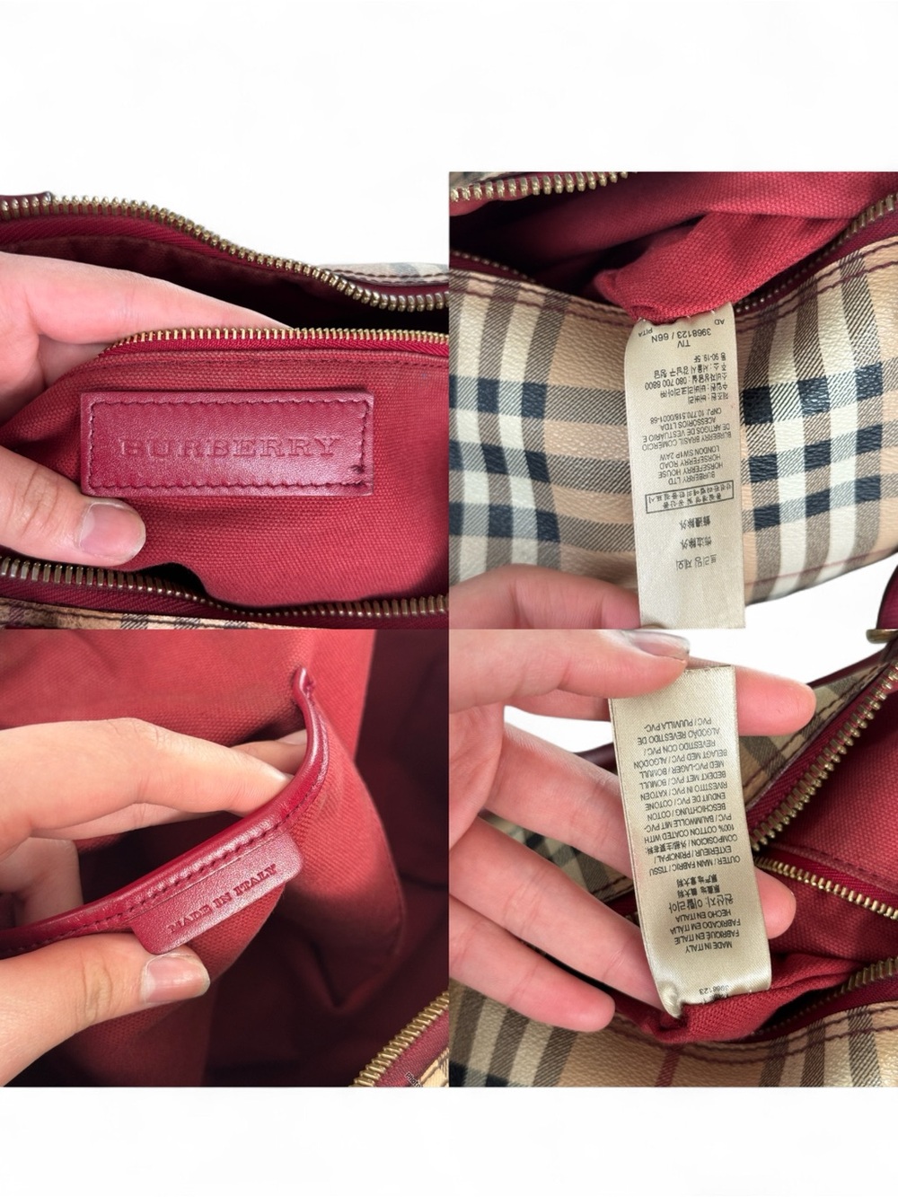 Burberry haymarket Check Tote with Burgundy Leather Handles - Picture 12 of 15